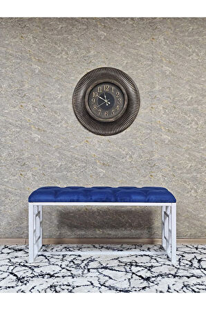 Beyaz Boyalı İçi Kareli Diktörtgen 100 cm x 40 cm Oturak Puf - Bench - Makyaj Oturağı - Oturak Mavi Renk 100 x 40 Boyut/Ebat