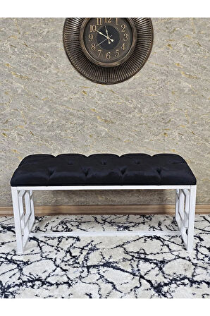 Beyaz Boyalı İçi Kareli Diktörtgen 100 cm x 40 cm Oturak Puf - Bench - Makyaj Oturağı - Oturak Siyah Renk 100 x 40 Boyut/Ebat