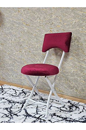 Beyaz Boyalı Katlanır Tabure - Kamp Sandalyesi - Sandalye - Mutfak Taburesi - Tabure Bordo Renk 36 x 80 Boyut/Ebat