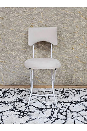 Beyaz Boyalı Katlanır Tabure - Kamp Sandalyesi - Sandalye - Mutfak Taburesi - Tabure Krem Renk 36 x 80 Boyut/Ebat