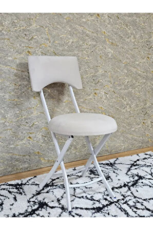 Beyaz Boyalı Katlanır Tabure - Kamp Sandalyesi - Sandalye - Mutfak Taburesi - Tabure Krem Renk 36 x 80 Boyut/Ebat