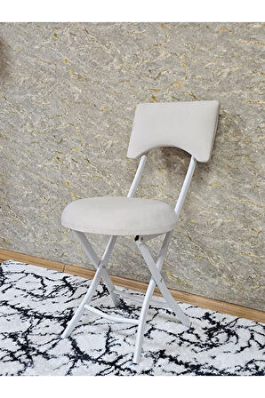 Beyaz Boyalı Katlanır Tabure - Kamp Sandalyesi - Sandalye - Mutfak Taburesi - Tabure Krem Renk 36 x 80 Boyut/Ebat