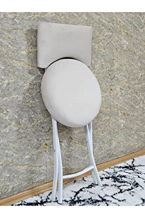 Beyaz Boyalı Katlanır Tabure - Kamp Sandalyesi - Sandalye - Mutfak Taburesi - Tabure Krem Renk 36 x 80 Boyut/Ebat