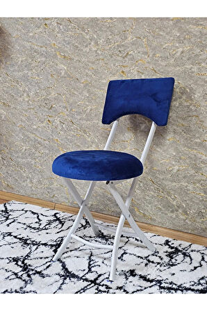 Beyaz Boyalı Katlanır Tabure - Kamp Sandalyesi - Sandalye - Mutfak Taburesi - Tabure Mavi Renk 36 x 80 Boyut/Ebat