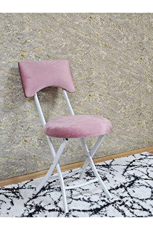 Beyaz Boyalı Katlanır Tabure - Kamp Sandalyesi - Sandalye - Mutfak Taburesi - Tabure Pembe Renk 36 x 80 Boyut/Ebat