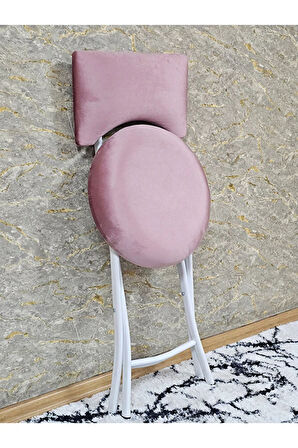 Beyaz Boyalı Katlanır Tabure - Kamp Sandalyesi - Sandalye - Mutfak Taburesi - Tabure Pembe Renk 36 x 80 Boyut/Ebat