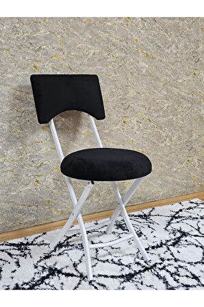 Beyaz Boyalı Katlanır Tabure - Kamp Sandalyesi - Sandalye - Mutfak Taburesi - Tabure Siyah Renk 36 x 80 Boyut/Ebat