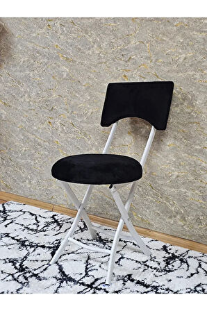 Beyaz Boyalı Katlanır Tabure - Kamp Sandalyesi - Sandalye - Mutfak Taburesi - Tabure Siyah Renk 36 x 80 Boyut/Ebat