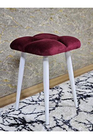 Kare Beyaz Boyalı Konik Ayaklı Tabure - Oturak - Bar Taburesi - Ayaklı Tabure Bordo Renk 33 x 48 Boyut/Ebat
