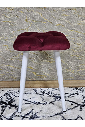 Kare Beyaz Boyalı Konik Ayaklı Tabure - Oturak - Bar Taburesi - Ayaklı Tabure Bordo Renk 33 x 48 Boyut/Ebat