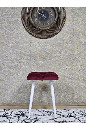 Kare Beyaz Boyalı Konik Ayaklı Tabure - Oturak - Bar Taburesi - Ayaklı Tabure Bordo Renk 33 x 48 Boyut/Ebat