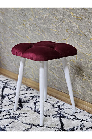 Kare Beyaz Boyalı Konik Ayaklı Tabure - Oturak - Bar Taburesi - Ayaklı Tabure Bordo Renk 33 x 48 Boyut/Ebat