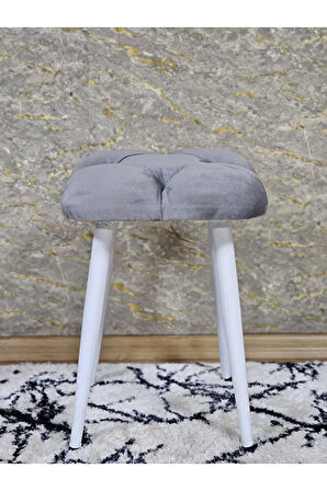 Kare Beyaz Boyalı Konik Ayaklı Tabure - Oturak - Bar Taburesi - Ayaklı Tabure Gri Renk 33 x 48 Boyut/Ebat