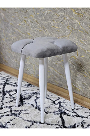 Kare Beyaz Boyalı Konik Ayaklı Tabure - Oturak - Bar Taburesi - Ayaklı Tabure Gri Renk 33 x 48 Boyut/Ebat