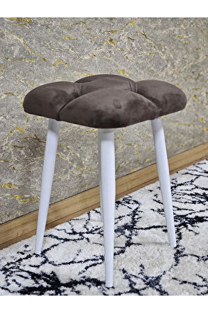 Kare Beyaz Boyalı Konik Ayaklı Tabure - Oturak - Bar Taburesi - Ayaklı Tabure Kahverengi Renk 33 x 48 Boyut/Ebat