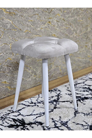 Kare Beyaz Boyalı Konik Ayaklı Tabure - Oturak - Bar Taburesi - Ayaklı Tabure Krem Renk 33 x 48 Boyut/Ebat