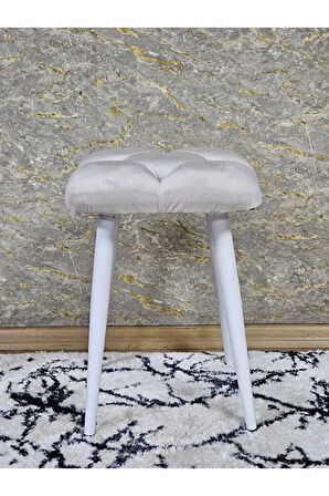 Kare Beyaz Boyalı Konik Ayaklı Tabure - Oturak - Bar Taburesi - Ayaklı Tabure Krem Renk 33 x 48 Boyut/Ebat