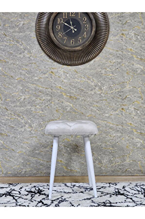 Kare Beyaz Boyalı Konik Ayaklı Tabure - Oturak - Bar Taburesi - Ayaklı Tabure Krem Renk 33 x 48 Boyut/Ebat