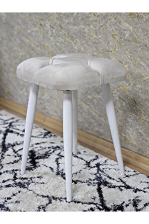 Kare Beyaz Boyalı Konik Ayaklı Tabure - Oturak - Bar Taburesi - Ayaklı Tabure Krem Renk 33 x 48 Boyut/Ebat