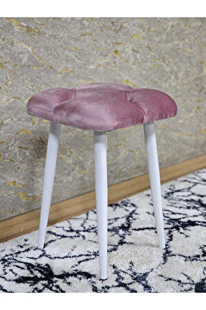 Kare Beyaz Boyalı Konik Ayaklı Tabure - Oturak - Bar Taburesi - Ayaklı Tabure Pembe Renk 33 x 48 Boyut/Ebat