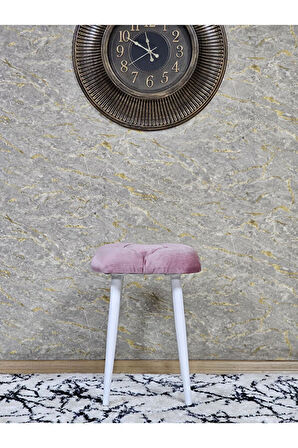 Kare Beyaz Boyalı Konik Ayaklı Tabure - Oturak - Bar Taburesi - Ayaklı Tabure Pembe Renk 33 x 48 Boyut/Ebat