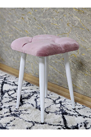 Kare Beyaz Boyalı Konik Ayaklı Tabure - Oturak - Bar Taburesi - Ayaklı Tabure Pembe Renk 33 x 48 Boyut/Ebat