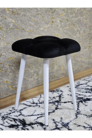 Kare Beyaz Boyalı Konik Ayaklı Tabure - Oturak - Bar Taburesi - Ayaklı Tabure Siyah Renk 33 x 48 Boyut/Ebat