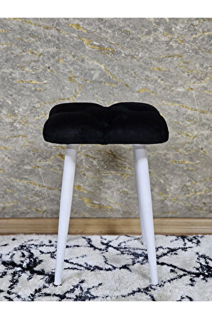 Kare Beyaz Boyalı Konik Ayaklı Tabure - Oturak - Bar Taburesi - Ayaklı Tabure Siyah Renk 33 x 48 Boyut/Ebat