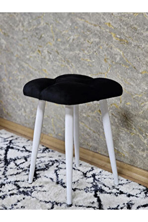 Kare Beyaz Boyalı Konik Ayaklı Tabure - Oturak - Bar Taburesi - Ayaklı Tabure Siyah Renk 33 x 48 Boyut/Ebat