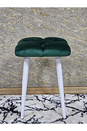 Kare Beyaz Boyalı Konik Ayaklı Tabure - Oturak - Bar Taburesi - Ayaklı Tabure Yeşil Renk 33 x 48 Boyut/Ebat