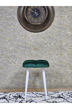 Kare Beyaz Boyalı Konik Ayaklı Tabure - Oturak - Bar Taburesi - Ayaklı Tabure Yeşil Renk 33 x 48 Boyut/Ebat