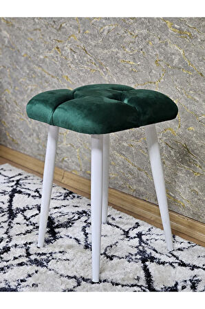 Kare Beyaz Boyalı Konik Ayaklı Tabure - Oturak - Bar Taburesi - Ayaklı Tabure Yeşil Renk 33 x 48 Boyut/Ebat