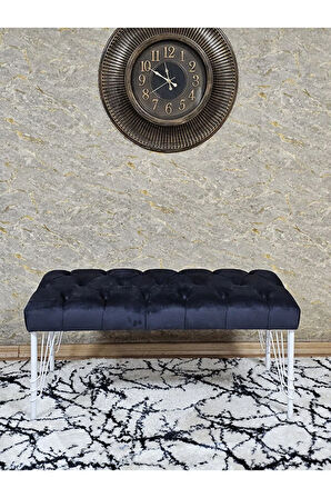 Beyaz Boyalı Tel Ayaklı 90 cm Puf Bench - Puf - Bench - Kasalı Oturak - Oturak - Yatak Ucu Puf Füme Renk 90 x 41 Boyut/Ebat