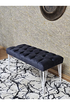 Beyaz Boyalı Tel Ayaklı 90 cm Puf Bench - Puf - Bench - Kasalı Oturak - Oturak - Yatak Ucu Puf Füme Renk 90 x 41 Boyut/Ebat