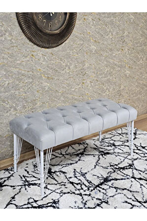 Beyaz Boyalı Tel Ayaklı 90 cm Puf Bench - Puf - Bench - Kasalı Oturak - Oturak - Yatak Ucu Puf Gri Renk 90 x 41 Boyut/Ebat
