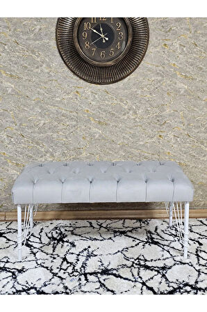 Beyaz Boyalı Tel Ayaklı 90 cm Puf Bench - Puf - Bench - Kasalı Oturak - Oturak - Yatak Ucu Puf Gri Renk 90 x 41 Boyut/Ebat