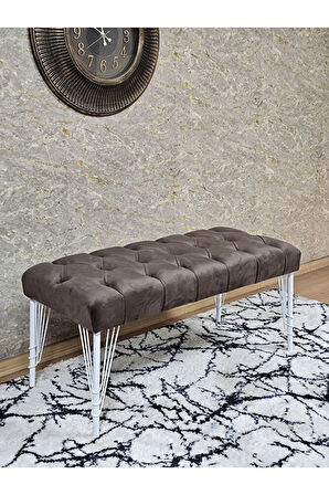 Beyaz Boyalı Tel Ayaklı 90 cm Puf Bench - Puf - Bench - Kasalı Oturak - Oturak - Yatak Ucu Puf Kahverengi Renk 90 x 41 Boyut/Ebat
