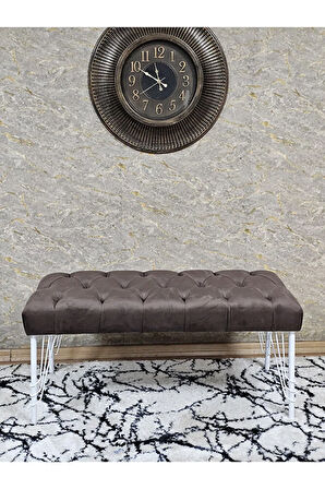 Beyaz Boyalı Tel Ayaklı 90 cm Puf Bench - Puf - Bench - Kasalı Oturak - Oturak - Yatak Ucu Puf Kahverengi Renk 90 x 41 Boyut/Ebat