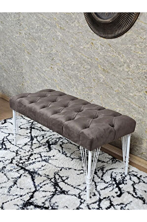 Beyaz Boyalı Tel Ayaklı 90 cm Puf Bench - Puf - Bench - Kasalı Oturak - Oturak - Yatak Ucu Puf Kahverengi Renk 90 x 41 Boyut/Ebat