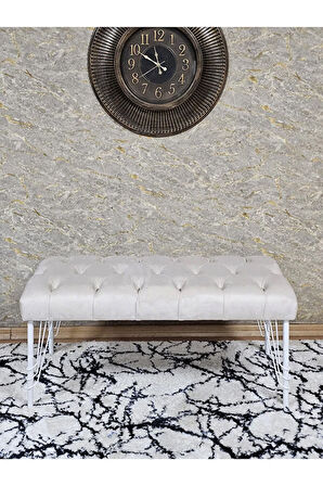 Beyaz Boyalı Tel Ayaklı 90 cm Puf Bench - Puf - Bench - Kasalı Oturak - Oturak - Yatak Ucu Puf Krem Renk 90 x 41 Boyut/Ebat