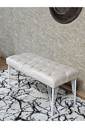 Beyaz Boyalı Tel Ayaklı 90 cm Puf Bench - Puf - Bench - Kasalı Oturak - Oturak - Yatak Ucu Puf Krem Renk 90 x 41 Boyut/Ebat