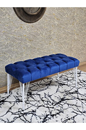 Beyaz Boyalı Tel Ayaklı 90 cm Puf Bench - Puf - Bench - Kasalı Oturak - Oturak - Yatak Ucu Puf Mavi Renk 90 x 41 Boyut/Ebat