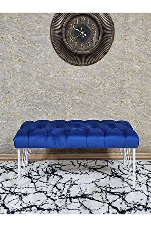 Beyaz Boyalı Tel Ayaklı 90 cm Puf Bench - Puf - Bench - Kasalı Oturak - Oturak - Yatak Ucu Puf Mavi Renk 90 x 41 Boyut/Ebat