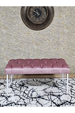 Beyaz Boyalı Tel Ayaklı 90 cm Puf Bench - Puf - Bench - Kasalı Oturak - Oturak - Yatak Ucu Puf Pembe Renk 90 x 41 Boyut/Ebat