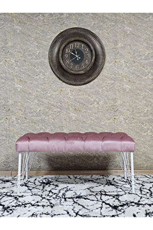 Beyaz Boyalı Tel Ayaklı 90 cm Puf Bench - Puf - Bench - Kasalı Oturak - Oturak - Yatak Ucu Puf Pembe Renk 90 x 41 Boyut/Ebat