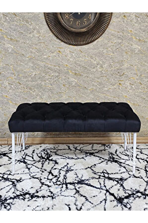 Beyaz Boyalı Tel Ayaklı 90 cm Puf Bench - Puf - Bench - Kasalı Oturak - Oturak - Yatak Ucu Puf Siyah Renk 90 x 41 Boyut/Ebat
