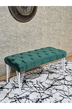 Beyaz Boyalı Tel Ayaklı 90 cm Puf Bench - Puf - Bench - Kasalı Oturak - Oturak - Yatak Ucu Puf Yeşil Renk 90 x 41 Boyut/Ebat