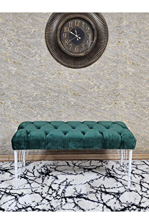 Beyaz Boyalı Tel Ayaklı 90 cm Puf Bench - Puf - Bench - Kasalı Oturak - Oturak - Yatak Ucu Puf Yeşil Renk 90 x 41 Boyut/Ebat