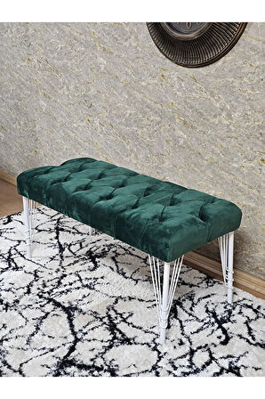 Beyaz Boyalı Tel Ayaklı 90 cm Puf Bench - Puf - Bench - Kasalı Oturak - Oturak - Yatak Ucu Puf Yeşil Renk 90 x 41 Boyut/Ebat