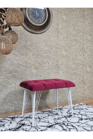 Metal Beyaz Tel Ayaklı 60 cm Puf Bench - Puf - Bench - Oturak - Mutfak Oturağı - Antre Oturağı Bordo Renk 60 x 40 Boyut/Ebat